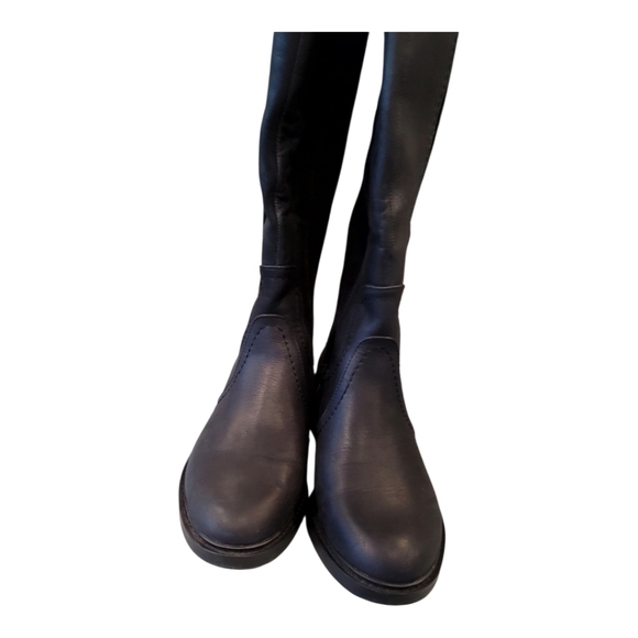 LUCKY BRAND BLACK LEATHER AND SUEDE TALL FLAT BOOTS, SIZE 5 LIKE NEW - Picture 9 of 9